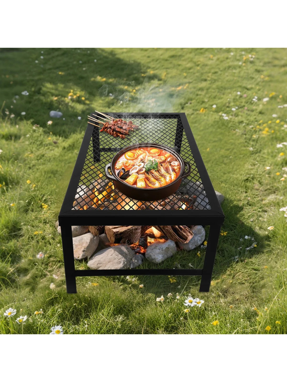 Folding Grill Rack Portable Barbecue Net Table BBQ Iron Campfire Grill Suitable for Outdoor Barbecues Picnics Camping