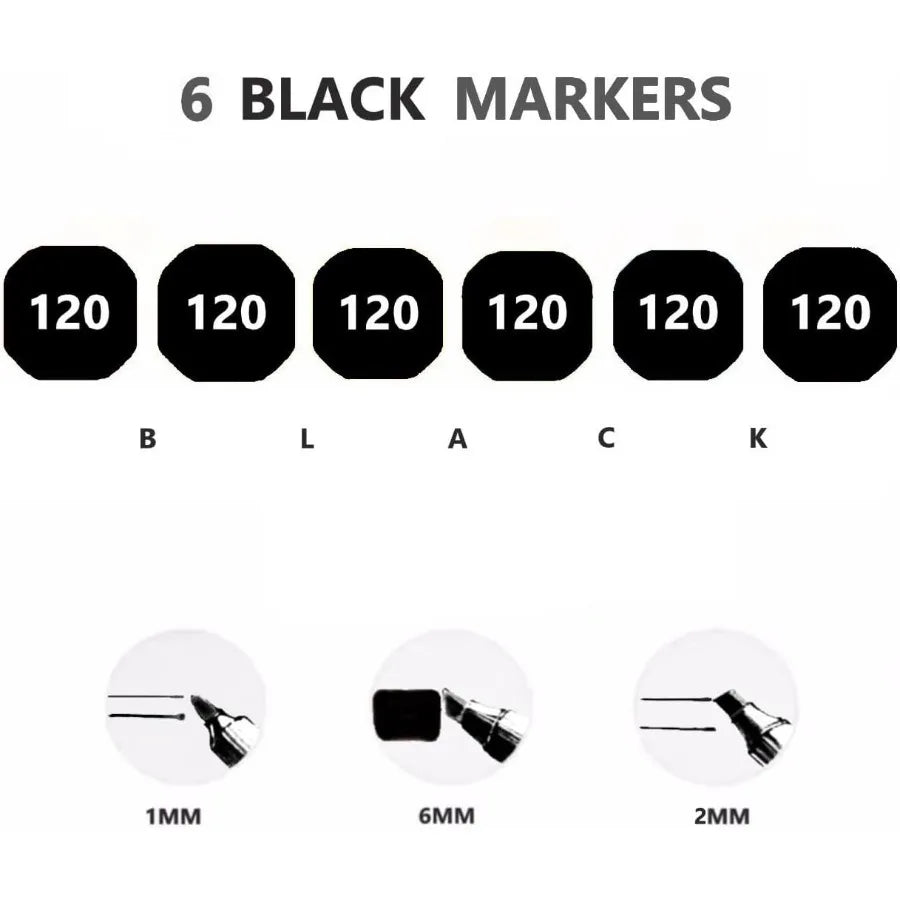 6pcs Black Alcohol Markers Set with Dual Tips for Art Drawing and Sketching Ideal for Beginners and Adults Perfect for ' Creati