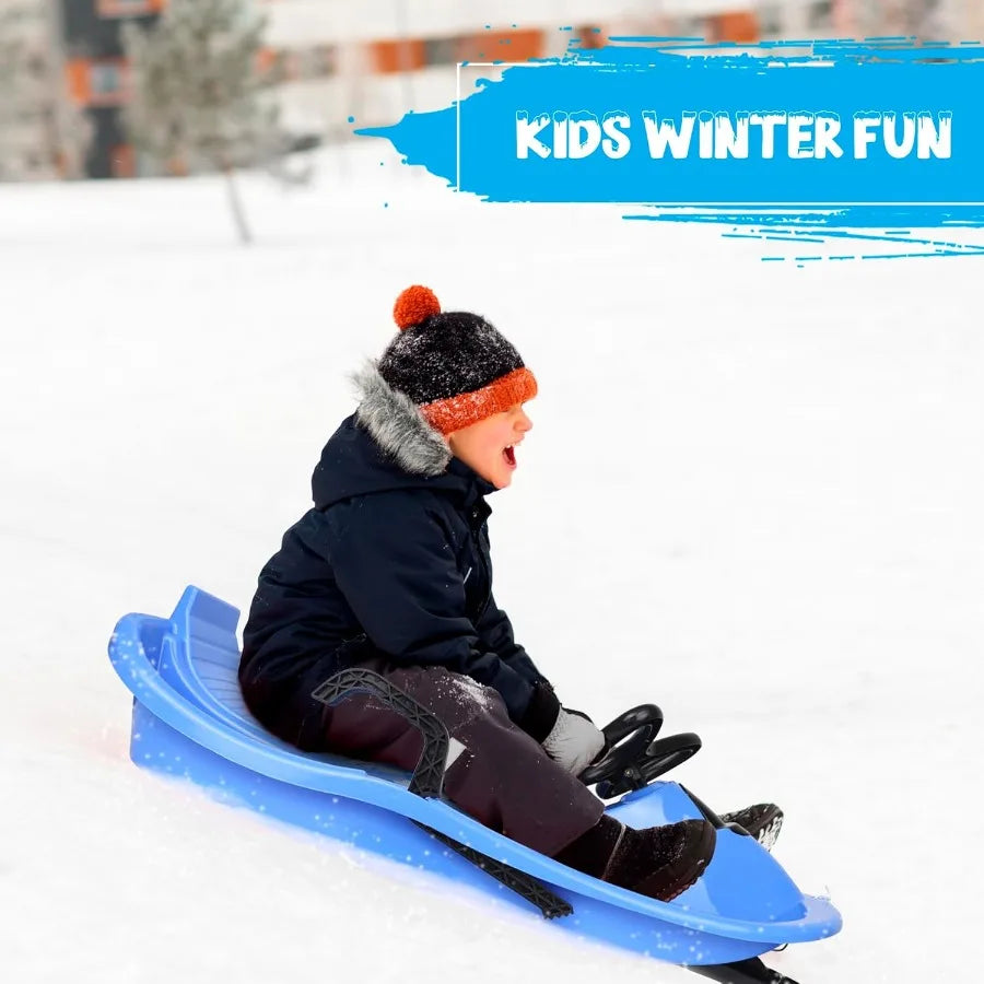 Steerable Snow Sled for Downhill Racing Lightweight Aluminum Frame Red Design Smooth Glide and Easy Control