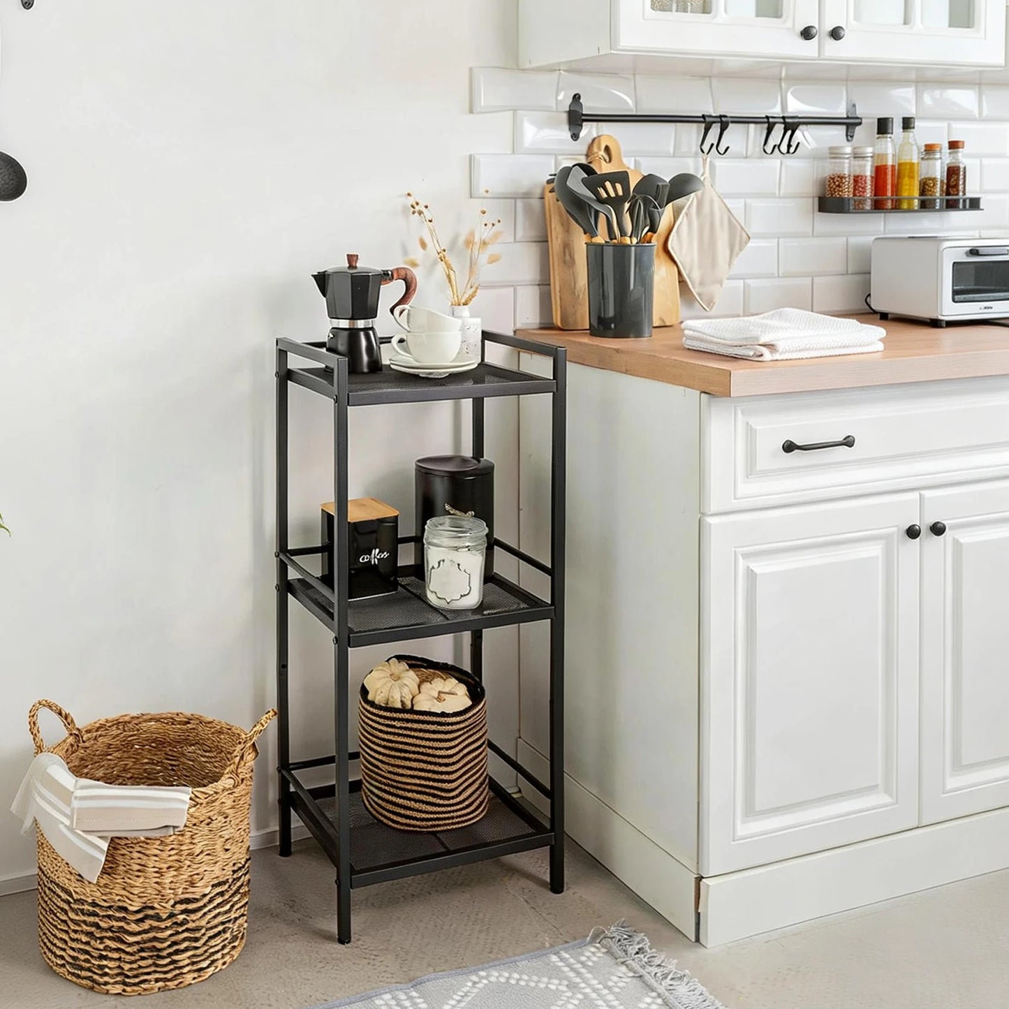 Bathroom Storage Shelving Unit Carbon Steel Display Plant Stand, Corner Rack Shelving for Laundry Bathroom Kitchen Organization