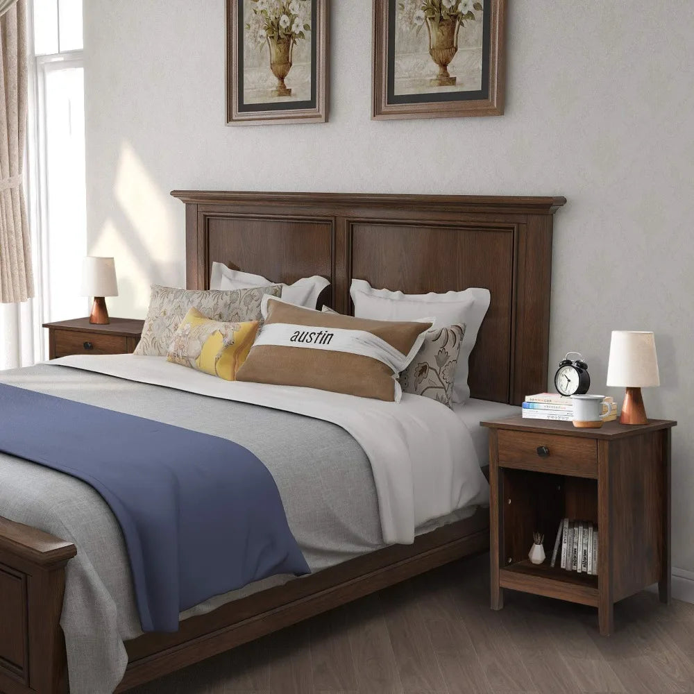 Bedroom Nightstands - Set of 2 Wooden Night Stands with Drawer for Home Bedside End Table Large Storage Furniture,, Customized