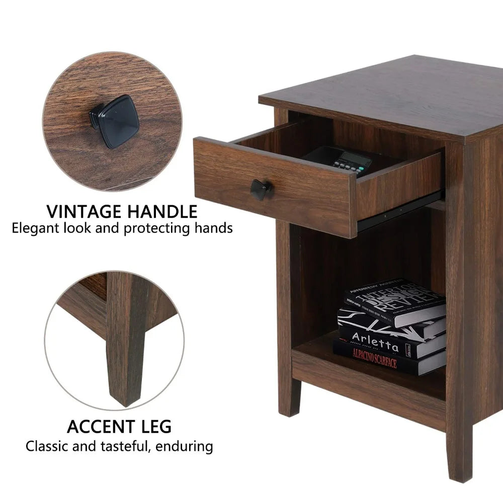 Bedroom Nightstands - Set of 2 Wooden Night Stands with Drawer for Home Bedside End Table Large Storage Furniture,, Customized