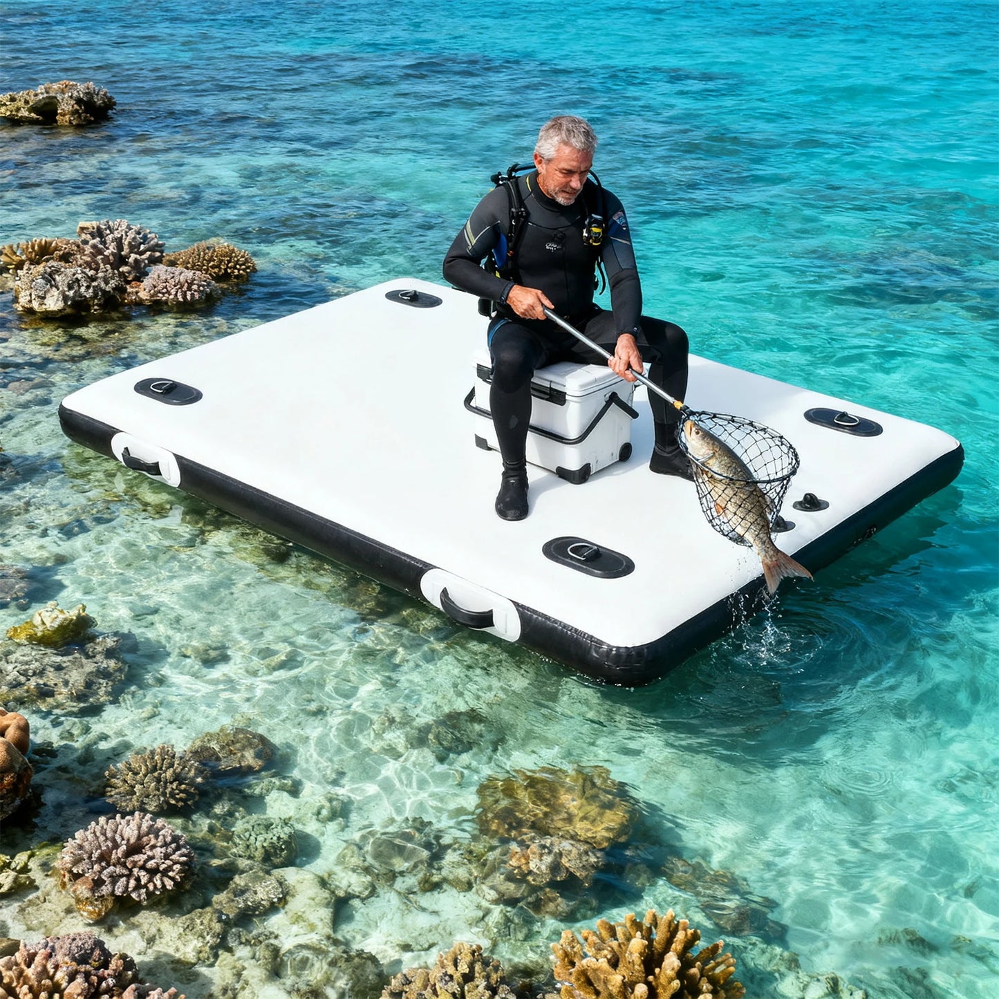 Fishing Boat for Sale, Inflatable Boat, Inflatable Floating Platform for Lake/Swimming Pool, Portable Inflatable Fishing Boat, PVC, Stainless Steel, Nylon Angling Boat, 400kg Max. Load-bearing Capacity for Leisure Craft, Phot