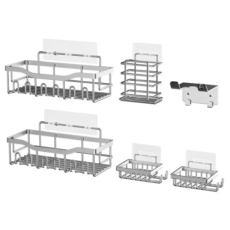 6pcs Stainless Steel Bathroom Kitchen Shelves No Drill Wall Mounted Toilet Organizer Bathroom Kitchen Accessories