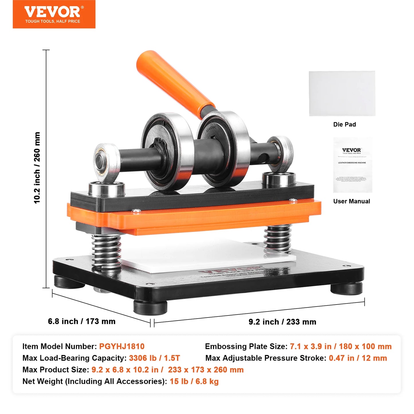 SucceBuy Leather Cutting Machine Embossing Plate Manual Die Cutter 0.47 in Pressure Stroke Leather Embossing Machine