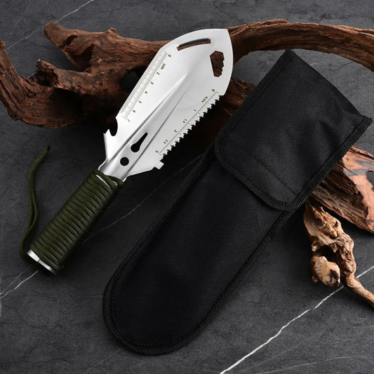 Folding Survival Shovel, Stainless Steel Multi-Tool Camping Spade with Pickaxe & Saw, Portable Tactical EDC Gear for Hiking