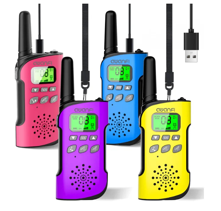 AWANFI Kids Walkie Talkies Rechargeable  2/3/4 Packs Long Range FRS, 22 Channels, VOX, 1000mAh Li-ion Battery for Camping Hiking
