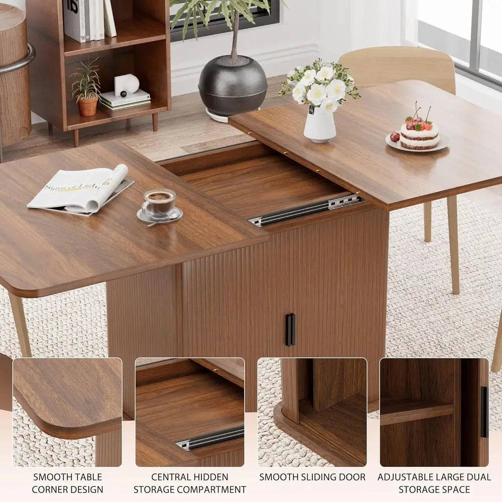 Modern Expandable Dining Table, 4-6 Seater, 47-63 Adjustable Kitchen Table with Storage