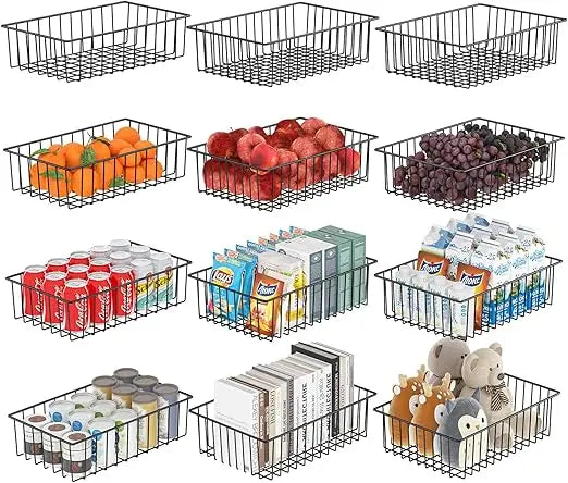 12 Pack Extra Large Wire Storage Baskets, Pantry Organization for Cabinets, Metal Basket Kitchen, Garage