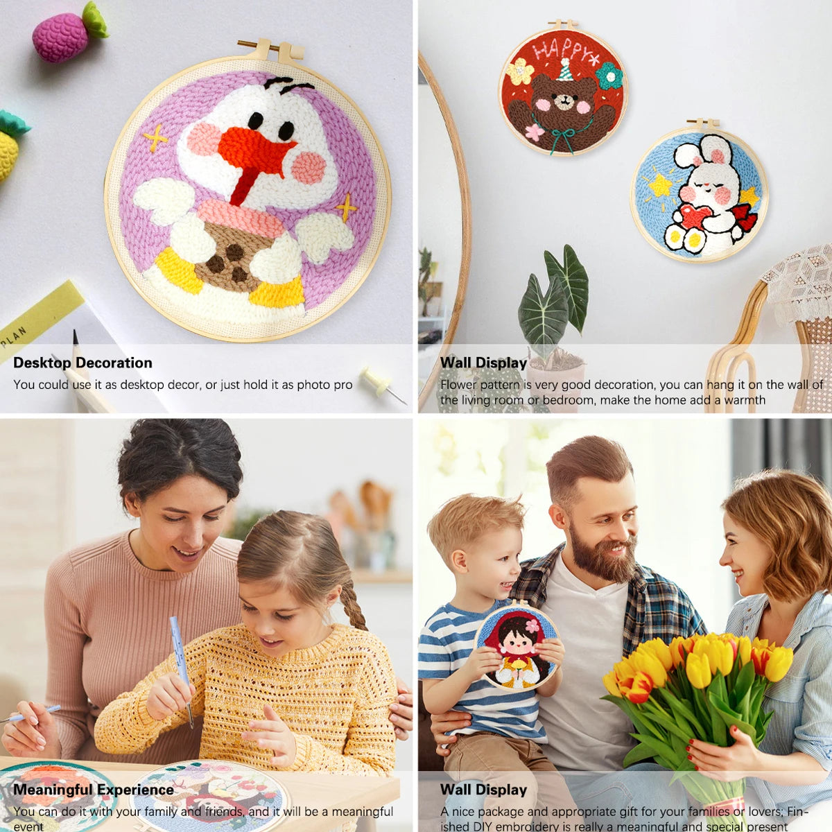 Diy Punch Needle Embroidery Starter Kits For Beginner Cartoon Cute Animals Poking Embroidery Yarn Painting Arts