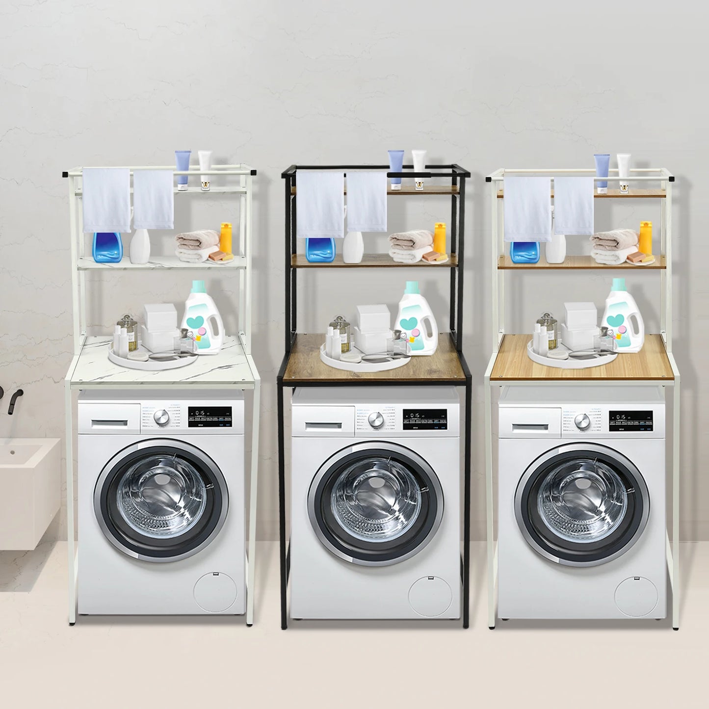 3 Tiers Washing Machine Shelving,  Washer and Dryer Standing Storage Rack Bathroom Organizer Shelf for Laundry Rooms, Balconies