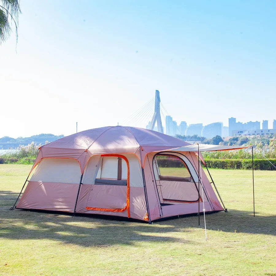 Large Tent for 6-12 People with Straight Wall Design 3 Doors and 3 Windows Featuring Mesh Panels Waterproof Fabric Ideal for Ou